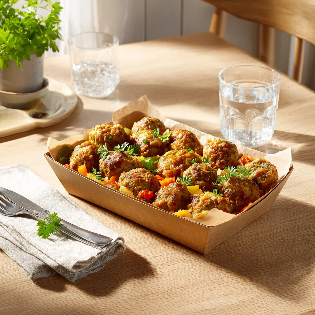 Boulettes d'agneau panées, Semoule aux légumes et épices