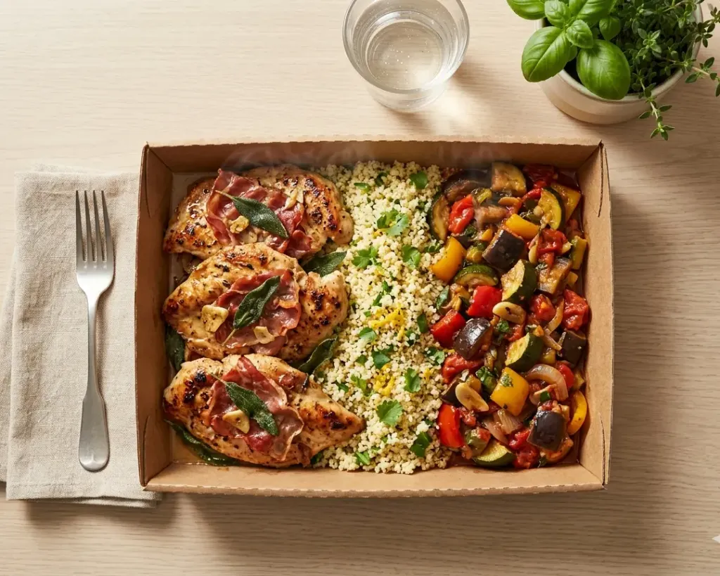 [5555] Escalope de poulet façon Saltimbocca, semoule à la tomate