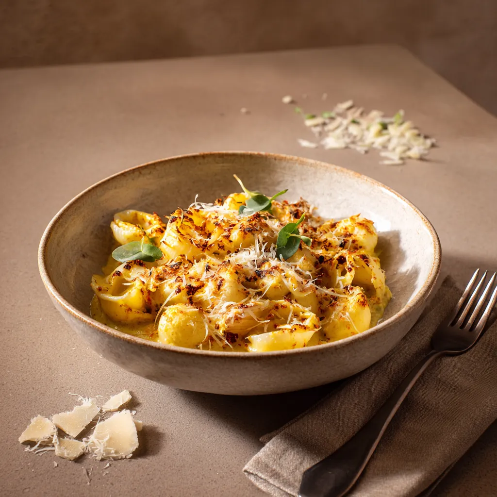 Pastas du jour Gratin de coquillettes, poulet, pomme, curry