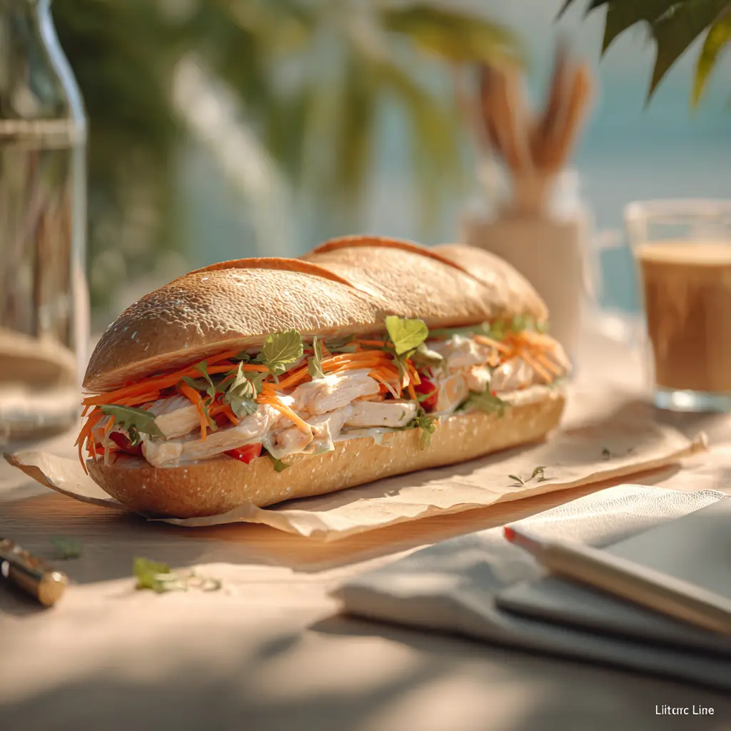 Pique -Mie "Le Palma " (baguette sandwich, poulet, Sauce yaourt menthe citron, carotte, salade, tomate)