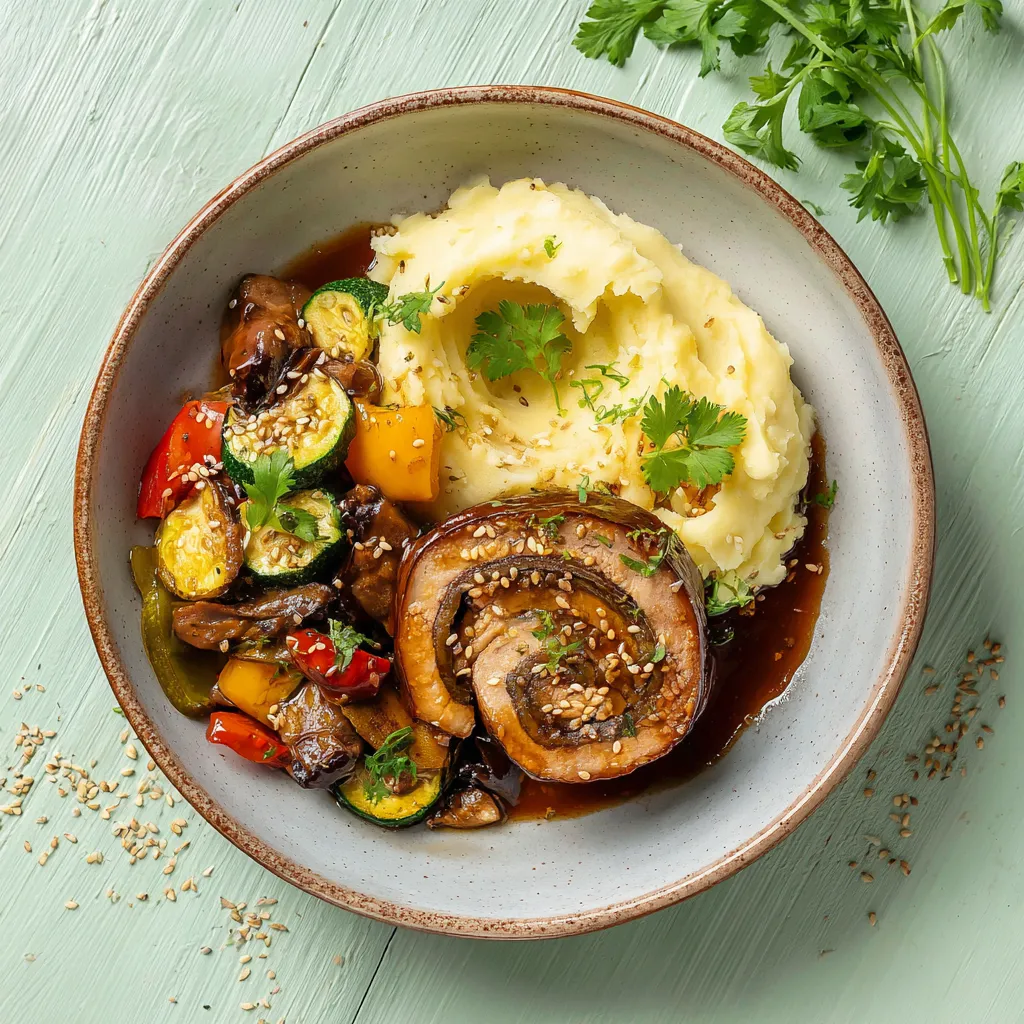 [7302] Roulé végétal, purée de pomme de terre, sauce échalotes